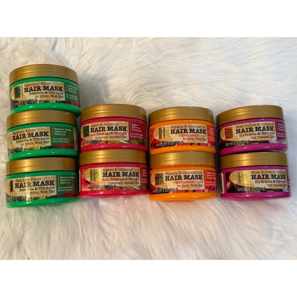 Spa Luxury Hair Mask Bundle 9 Pack Bamboo Agave Papaya Shea Butter 6oz Each